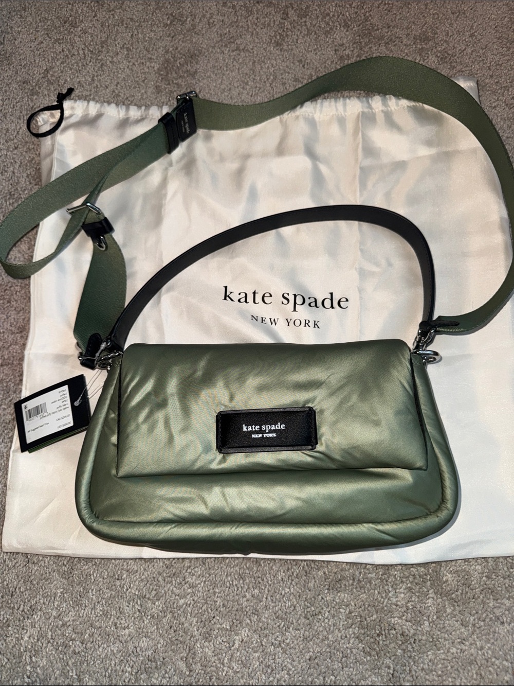 kate spade metallic olive green padded crossbody bag